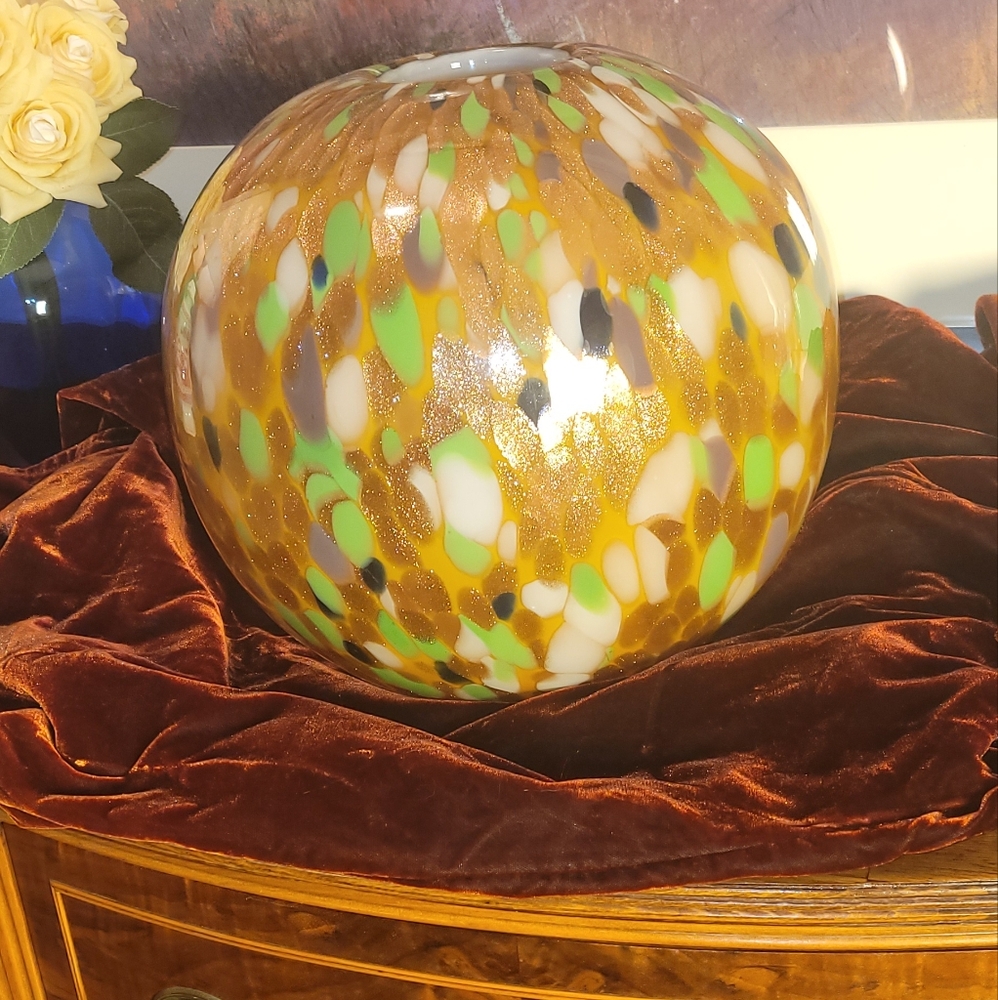 Large Murano Style Case Glass Multicolor Mouth Blown Vase.